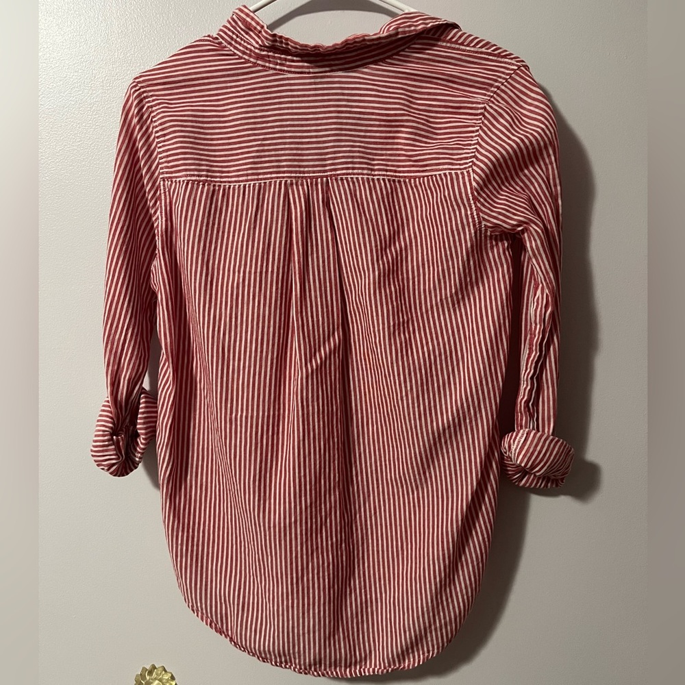 Women’s Red and White Striped Button Up